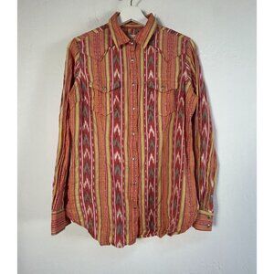 Ryan Michael Womens Long Sleeve Aztec Metal Snap Shirt Medium Orange Long Sleeve
